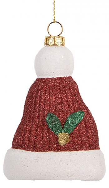 Červeno-bílá vánoční ozdoba čepice Santa Clause – 7x4x10 cm