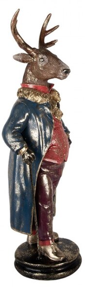Velká socha fešáckého jelena s hůlkou v kabátu – 25x18x66 cm