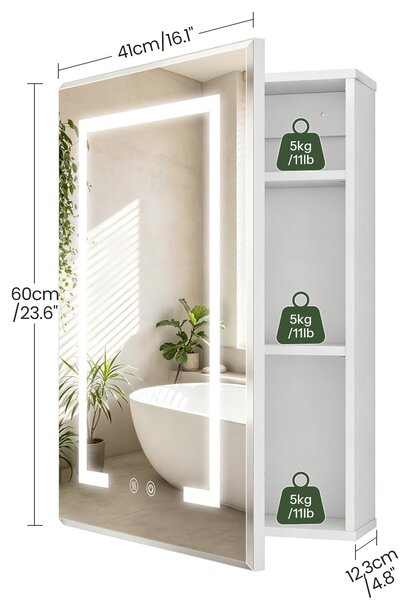 Zrcadlová skříňka do koupelny s LED osvětlením a funkcí proti zamlžování