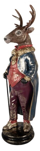 Velká socha fešáckého jelena s hůlkou v kabátu – 25x18x66 cm