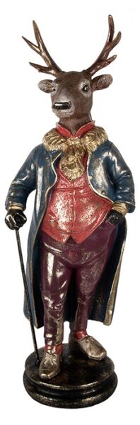 Velká socha fešáckého jelena s hůlkou v kabátu – 25x18x66 cm