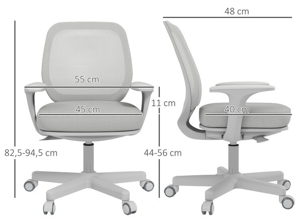 Vinsetto kancelářská židle s podhlavníkem, nastavitelné výšky, otočná 360°, s opěrkami na rukou, na kolečkách, šedá | Aosom