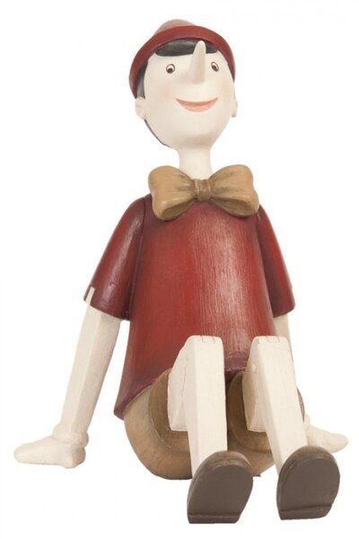 Figurka sedící Pinocchio s červeným tričkem – 15x11x14 cm