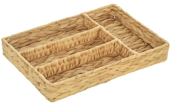 HOMCOM Obdélníkový Úložný Koš, Woven Storage Basket z Vodního Hyacintu s 4 Odděleními, Úložný Koš pro Kuchyni, Koupelnu, Ložnici, Přírodní | Aosom