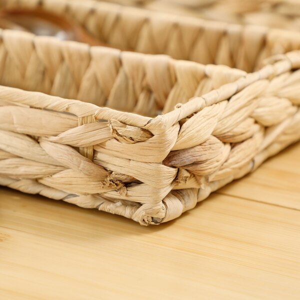 HOMCOM Obdélníkový Úložný Koš, Woven Storage Basket z Vodního Hyacintu s 4 Odděleními, Úložný Koš pro Kuchyni, Koupelnu, Ložnici, Přírodní | Aosom