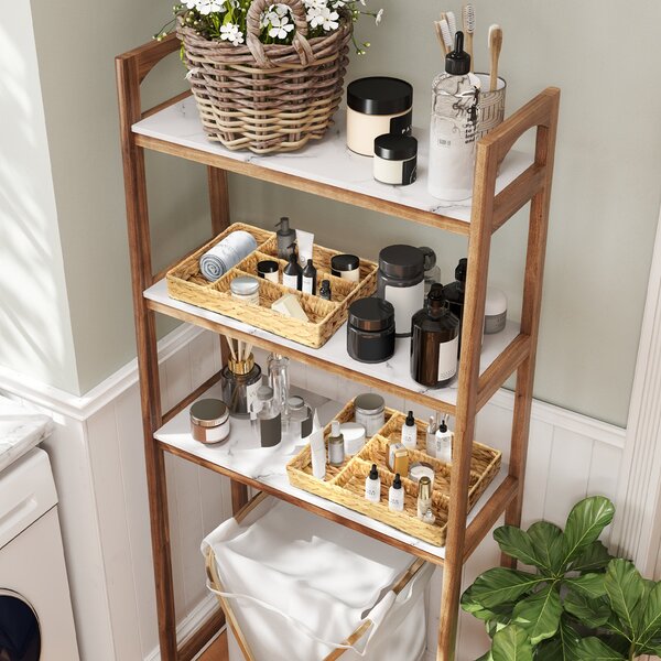 HOMCOM Obdélníkový Úložný Koš, Woven Storage Basket z Vodního Hyacintu s 4 Odděleními, Úložný Koš pro Kuchyni, Koupelnu, Ložnici, Přírodní | Aosom