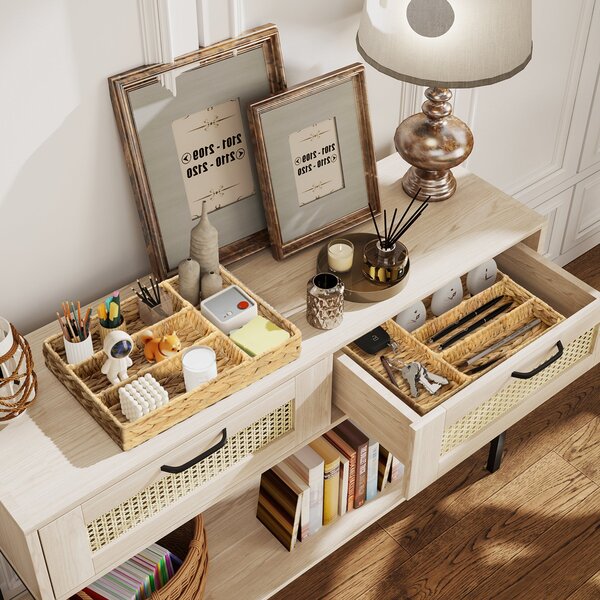 HOMCOM Obdélníkový Úložný Koš, Woven Storage Basket z Vodního Hyacintu s 4 Odděleními, Úložný Koš pro Kuchyni, Koupelnu, Ložnici, Přírodní | Aosom