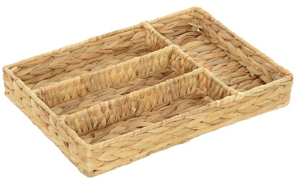 HOMCOM Obdélníkový Úložný Koš, Woven Storage Basket z Vodního Hyacintu s 4 Odděleními, Úložný Koš pro Kuchyni, Koupelnu, Ložnici, Přírodní | Aosom