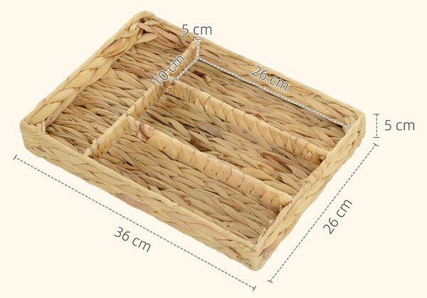 HOMCOM Obdélníkový Úložný Koš, Woven Storage Basket z Vodního Hyacintu s 4 Odděleními, Úložný Koš pro Kuchyni, Koupelnu, Ložnici, Přírodní | Aosom