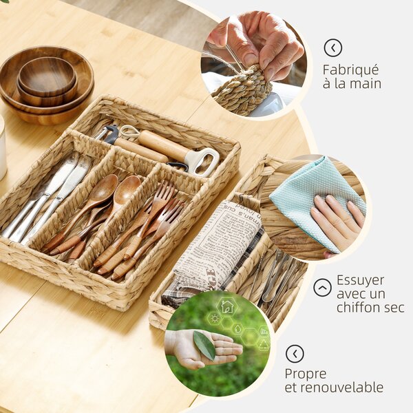 HOMCOM Obdélníkový Úložný Koš, Woven Storage Basket z Vodního Hyacintu s 4 Odděleními, Úložný Koš pro Kuchyni, Koupelnu, Ložnici, Přírodní | Aosom