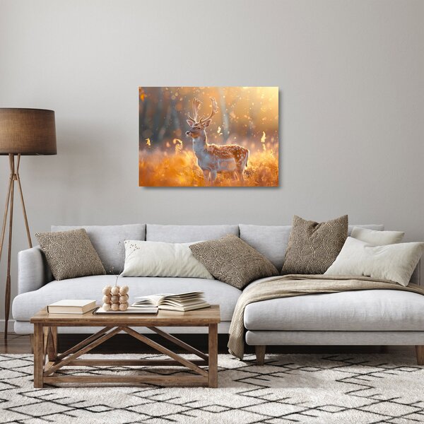 Skleněný obraz - Jelen v poli (70x50 cm)
