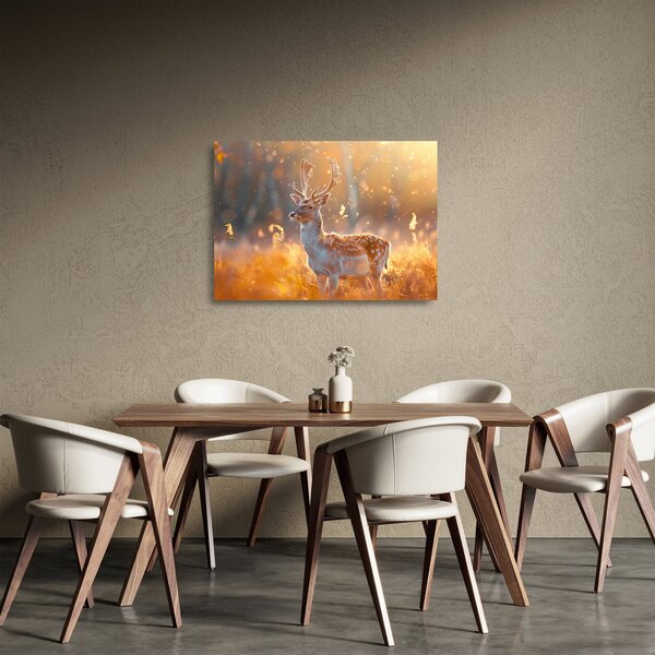 Skleněný obraz - Jelen v poli (70x50 cm)