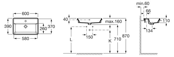 Roca Gap Square umyvadlo 60x39 cm obdélníkový zápustný bílá A3270YA000