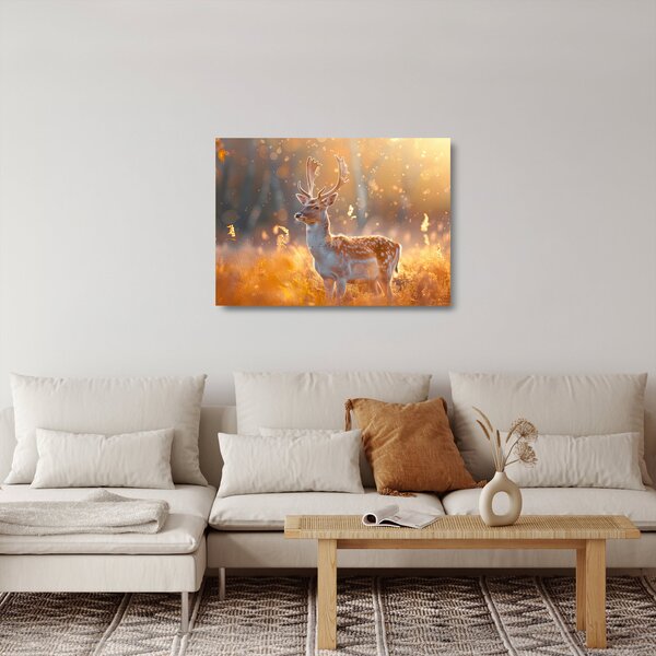 Skleněný obraz - Jelen v poli (70x50 cm)