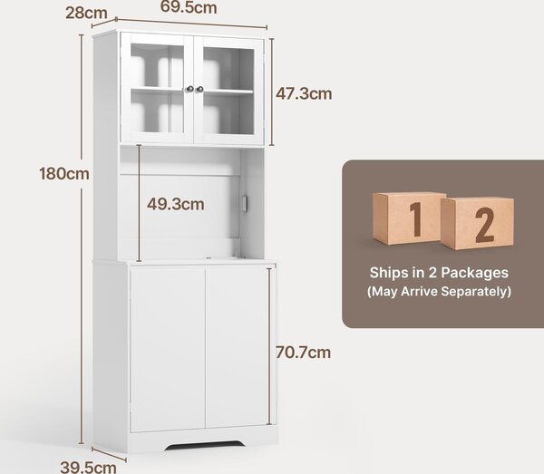 BEALIFE Vysoká kuchyňská skříňka AP122 70 x 40 x 180 cm | Do kuchyně a jídelny | Černá/bílá