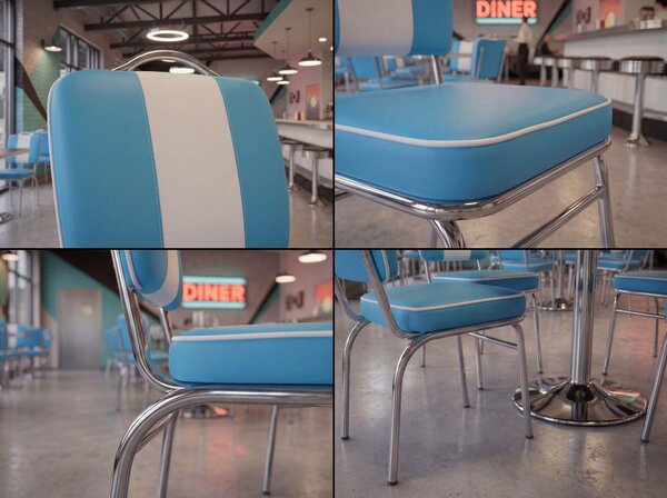 FineBuy Jídelní židle American Diner, modrá, retro styl 50. let, židle s opěrkou, výška sedáku 47 cm