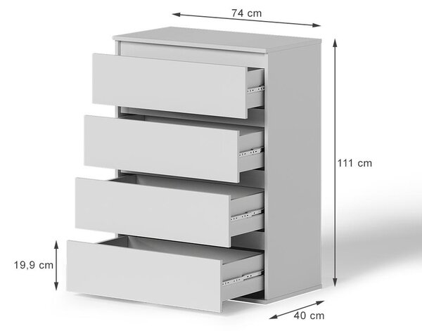 Komoda Vicco Claus Bílá 74 x 99.6 cm se 4 zásuvkami, Model 54743
