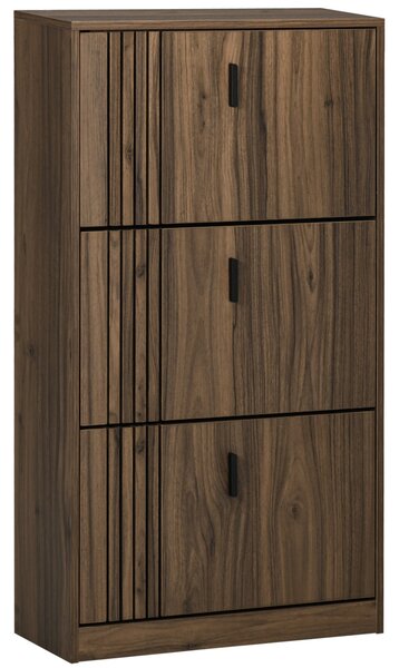 HOMCOM Skříň na boty se 3 dvířky, 18 párů, 3 oddělení, velká kapacita, 63 x 24 x 117 cm, Tmavý ořech | Aosom