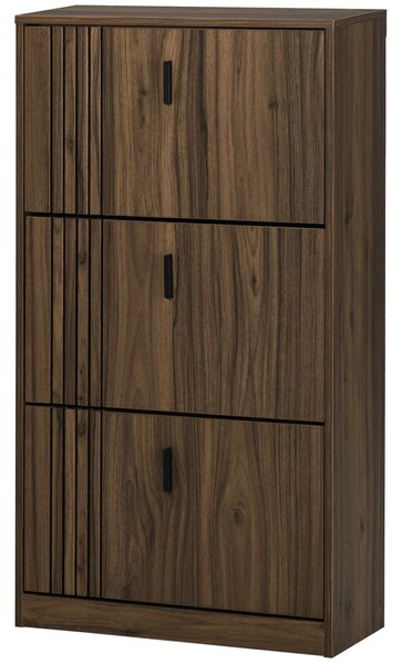 HOMCOM Skříň na boty se 3 dvířky, 18 párů, 3 oddělení, velká kapacita, 63 x 24 x 117 cm, Tmavý ořech | Aosom