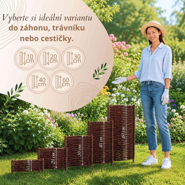 Floranica 1 kus Vrbový plot 10 cm x 50 cm – Zahradní plot z vrbového proutí Palisáda Přírodní oplocení Ohraničení záhonu