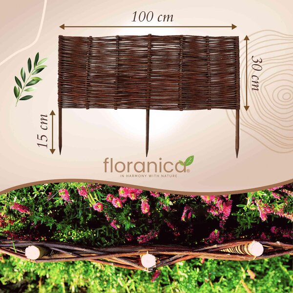 Floranica 1 kus Vrbový plot 30 cm x 100 cm – Zahradní plot z vrbového proutí Palisáda Přírodní oplocení Ohraničení záhonu