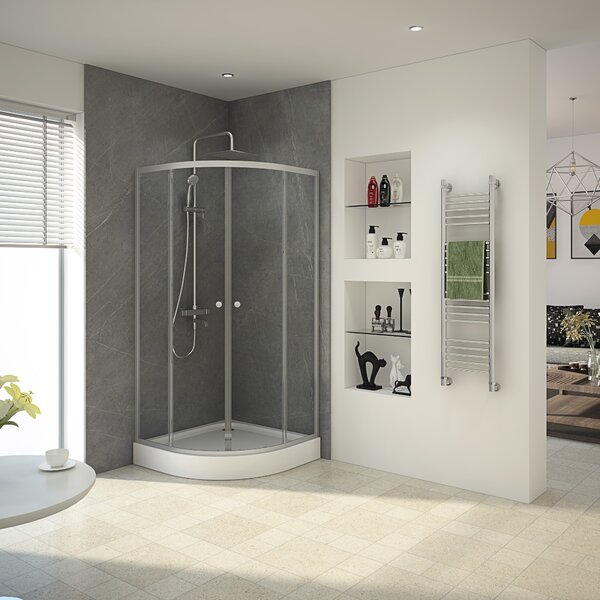 Sprchový kout 90x90 Marwell Chrystal Round 90x90 cm - Sprchový kout s vysoce kvalitními hliníkovými profily ve stříbrné matné barvě - Sprchový kout s posuvnými dveřmi