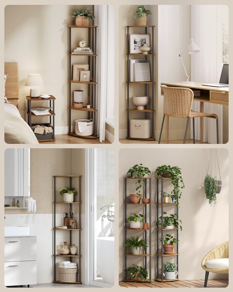 SONGMICS HOME Rohový regál s 5 úrovněmi, velmi rychlá montáž bez použití nářadí, stojící regál
