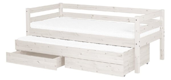 Bílá dětská postel z borovicového dřeva s výsuvným lůžkem a 2 zásuvkami Flexa Classic, 90 x 200 cm