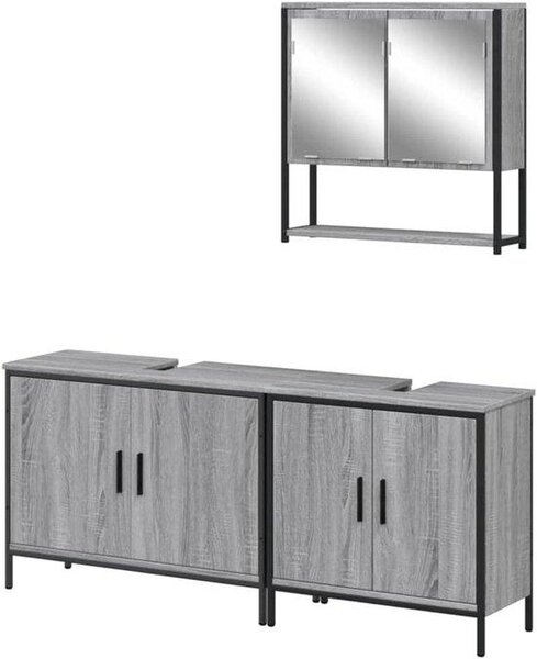 Koupelna nábytek set - Zrcadlí skříň s umyvadlem - Úklid koupelna - Montážní design stěny - 80x60x30 cm - Šedý Sonom