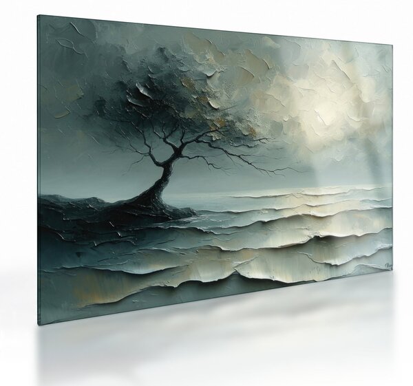 Skleněný obraz - Olejomalba stromu s oceánem (70x50 cm)
