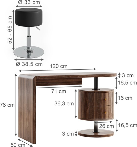 Toaletní stolek Vicco Lara Rustikální dub 120 cm bez zrcadla, se stoličkou, Model 50187