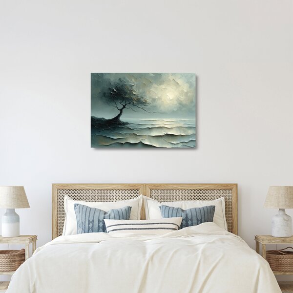 Skleněný obraz - Olejomalba stromu s oceánem (70x50 cm)