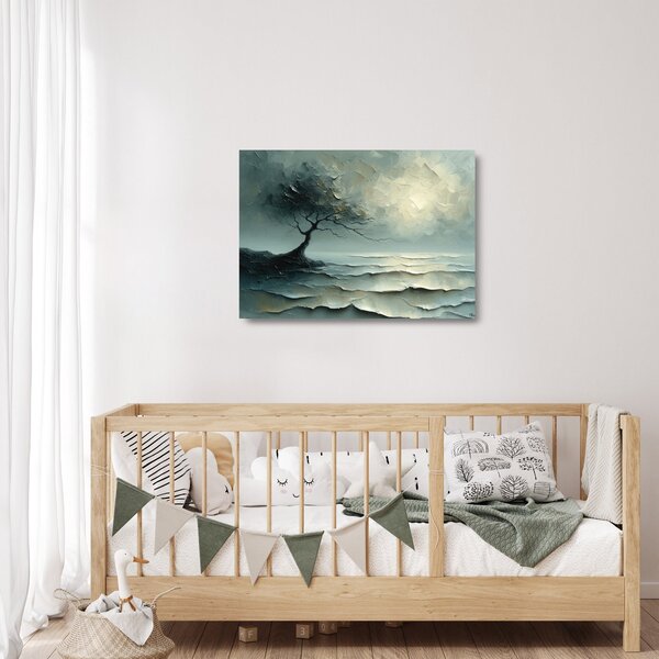 Skleněný obraz - Olejomalba stromu s oceánem (70x50 cm)