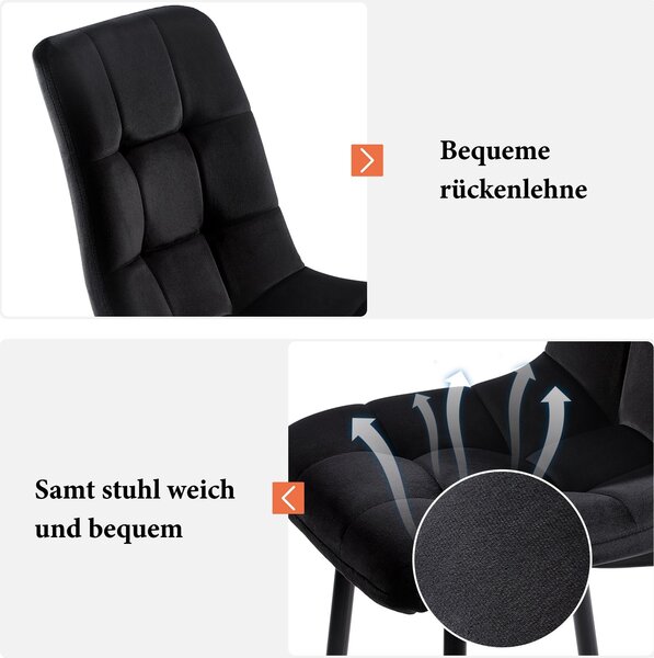 Kuchyňské židle Fortuna Lai s kovovými nohami, (sada 4 ks, se sametovým opěradlem a sedákem), čalouněné židle