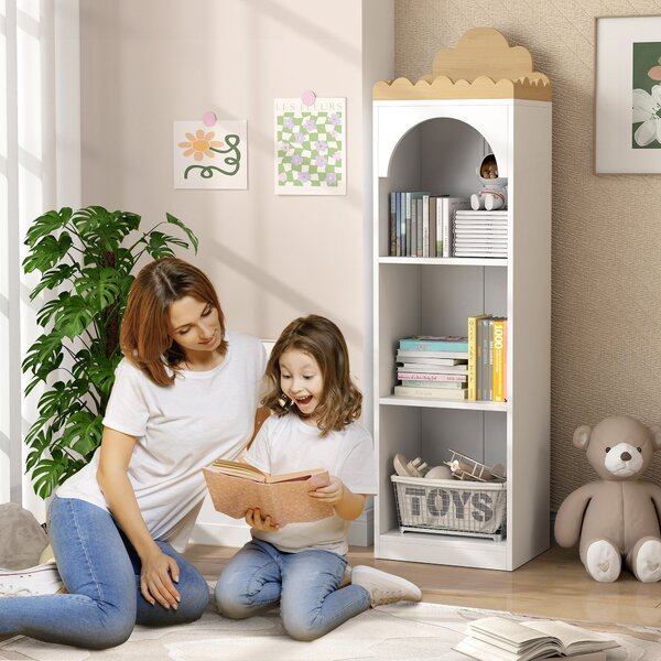 Dětská knihovna AIYAPLAY, regál na hračky, 3 úrovně, roztomilý design mraku, dětský úložný nábytek, úložný prostor na knihy, 40 x 30 x 139,5 cm, do lo