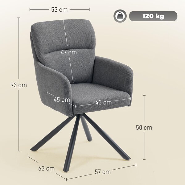 HOMCOM Jídelní židle, otočná o 360°, kuchyňská židle s plátěným potahem, ergonomická