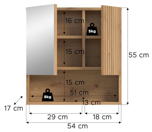 Zrcadlová skříňka Mone, rozměry 60 x 55 x 17 cm, imitace dřeva Artisan Oak
