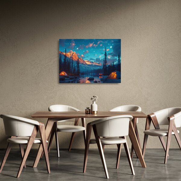Skleněný obraz - Kempování v horách (70x50 cm)
