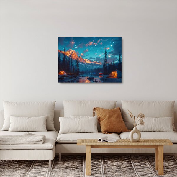 Skleněný obraz - Kempování v horách (70x50 cm)