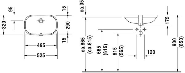Duravit D-Code umyvadlo 49.5x29 cm obdélníkový pod pult bílá 0338490000