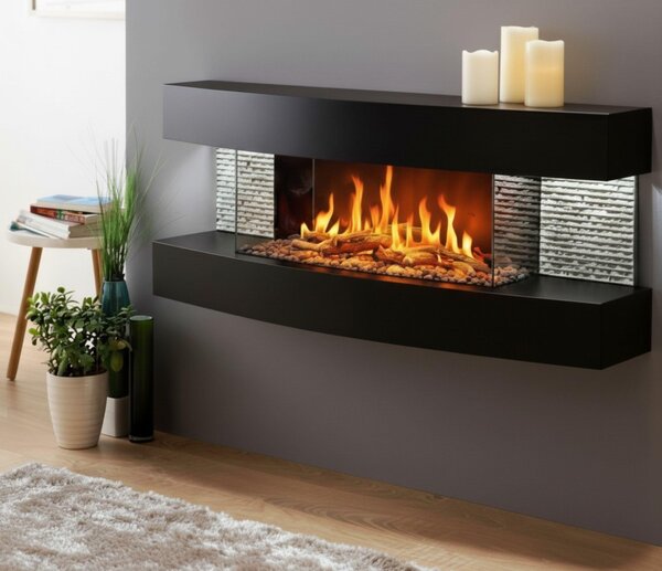 CHEMIN'ARTE - Elektrický nástěnný krb Lounge Black 120 cm LED efekt plamene, programovatelný ohřev, dálkové ovládání