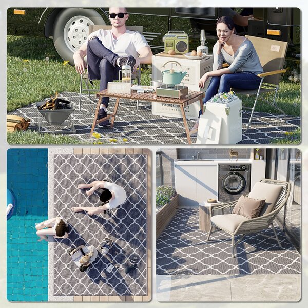 Outsunny Venkovní Koberec Reverzibilní Velikost 2,74 m x 1,82 m - Vysoká Hustota 310 g/m² Šedý a Bílý PP | Aosom