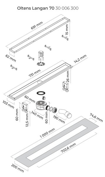 Oltens Langan sprchový odtok 70 cm černá 30006300