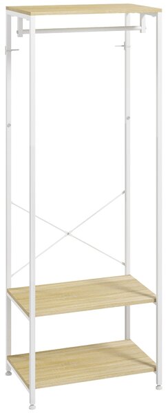 HOMCOM Stojan na kabáty se shelfinem na boty - Vstupní nábytek ve stylu industriálního designu 60Š x 40H x 167,5V cm s jemným vzhledem světlého dřeva