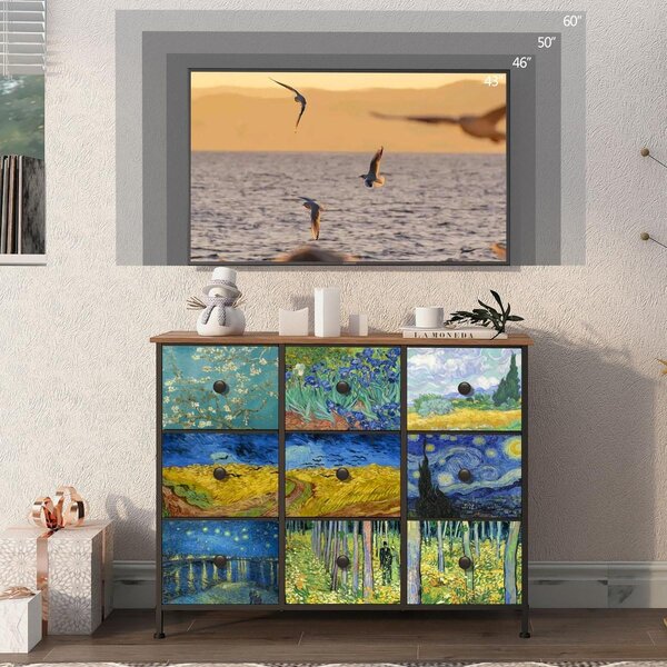 Komoda - Kovový rám - 9 zásuvek - 99 x 30 x 77,5 cm - Motiv Van Gogh