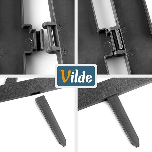 Vilde | Ohraničení záhonu - Sada 12 ks - 57x25 cm - Odolné vůči povětrnostním vlivům - Plast - Zahradní plot šedý