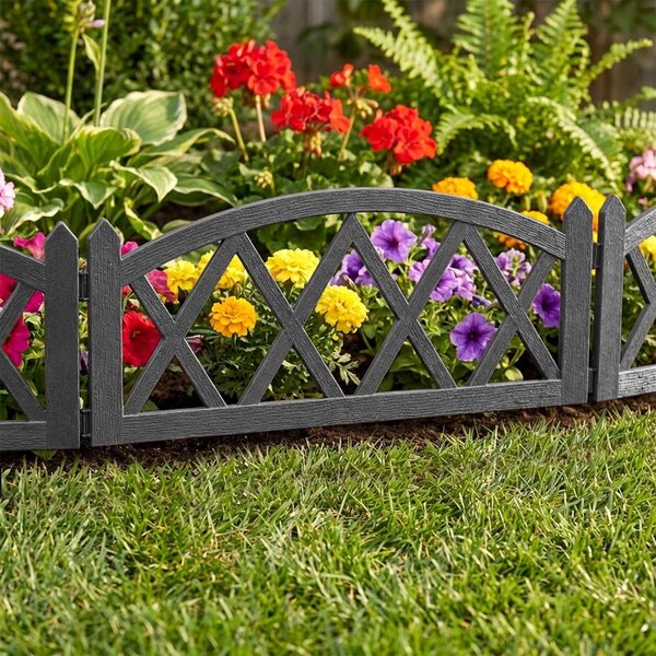 Vilde | Ohraničení záhonu - Sada 12 ks - 57x25 cm - Odolné vůči povětrnostním vlivům - Plast - Zahradní plot šedý