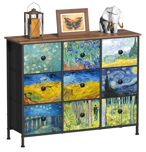 Komoda - Kovový rám - 9 zásuvek - 99 x 30 x 77,5 cm - Motiv Van Gogh