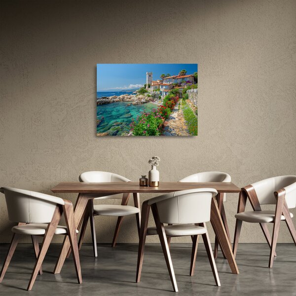 Skleněný obraz - Malebné pobřeží vesnice (70x50 cm)