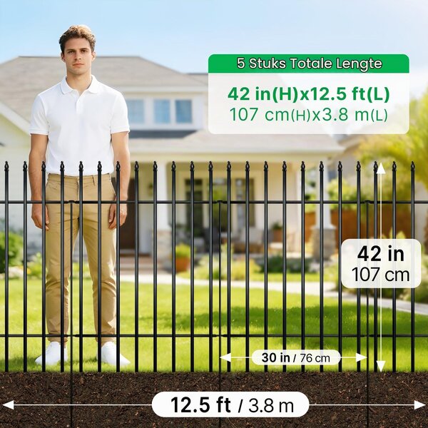 Kovové dekorativní oplocení do zahrady, výška 106 cm, šířka 76 cm, sada 5 panelů